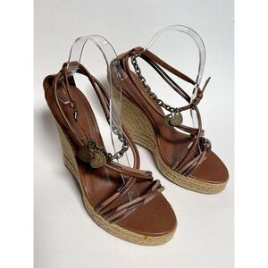 Burberry Leather Strappy Espadrille Wedges